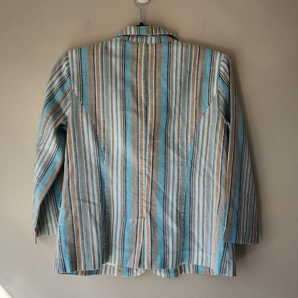 Laurie Felt Stripe Crop Blazer Women Size 2 Blue Multicolor Pockets Linen NEW - Picture 3 of 10